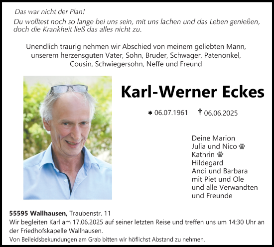 Traueranzeige von Karl-Werner Eckes von Allgemeine Zeitung Rheinhessen-Nahe