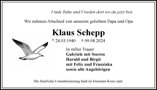 Traueranzeige von Klaus Schepp von Wiesbadener Kurier