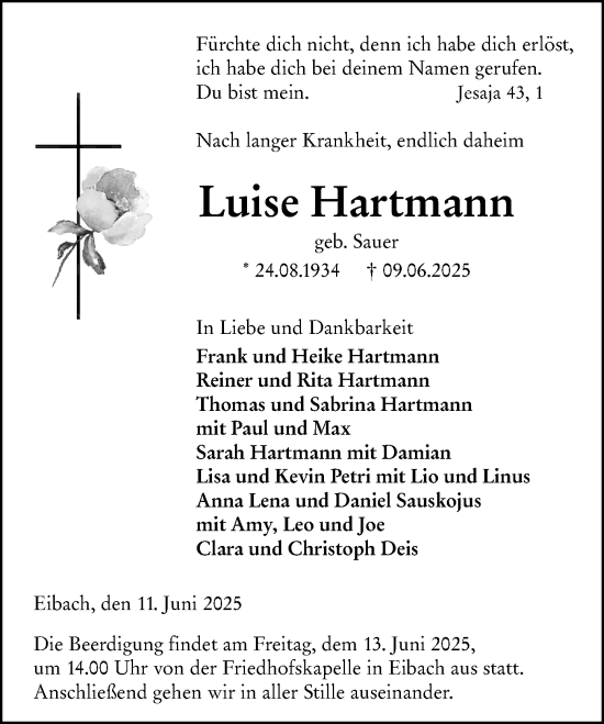 Traueranzeige von Luise Hartmann von Dill Block