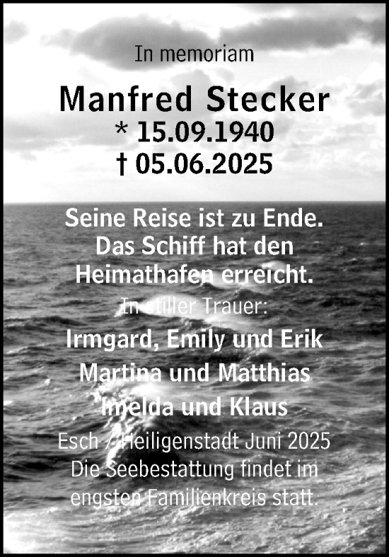 Traueranzeige von Manfred Stecker von Camberger Anzeiger