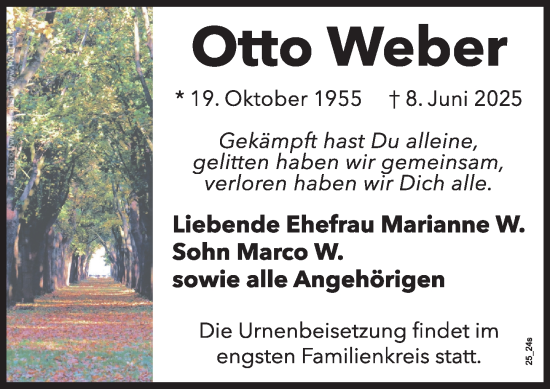 Traueranzeige von Otto Weber von Wormser Zeitung