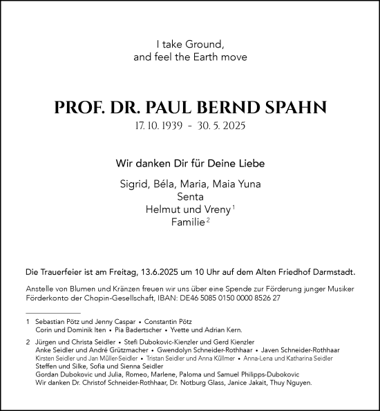 Traueranzeige von Paul Bernd Spahn von Darmstädter Echo