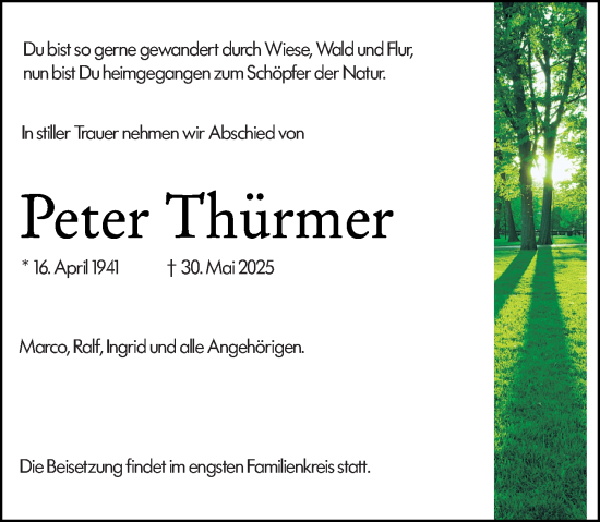 Traueranzeige von Peter Thürmer von Weilburger Tageblatt