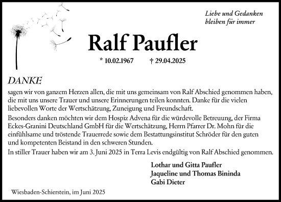 Traueranzeige von Ralf Paufler von Wiesbadener Kurier