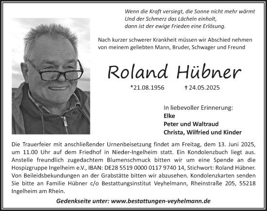 Traueranzeige von Roland Hübner von Allgemeine Zeitung Rheinhessen-Nahe