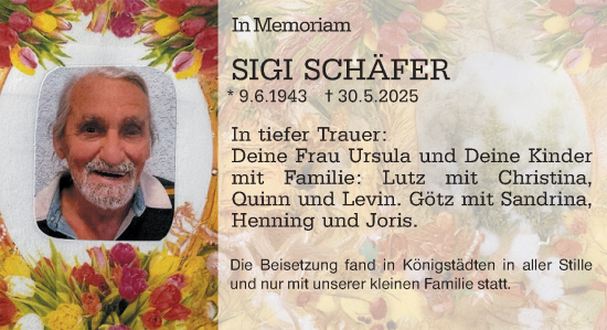 Traueranzeige von Sigi Schäfer von Rüsselsheimer Echo