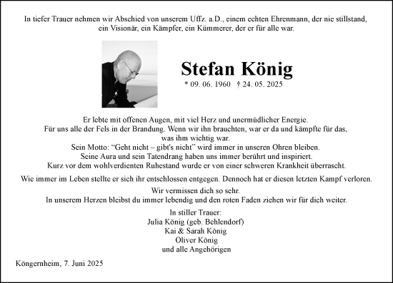 Traueranzeige von Stefan König von Allgemeine Zeitung Mainz