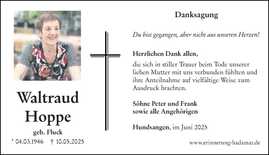 Traueranzeige von Waltraud Hoppe von Nassauische Neue Presse