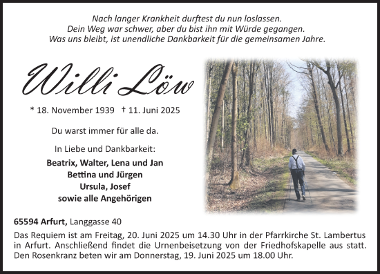 Traueranzeige von Willi Löw von Nassauische Neue Presse