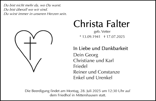 Traueranzeige von Christa Falter von Starkenburger Echo