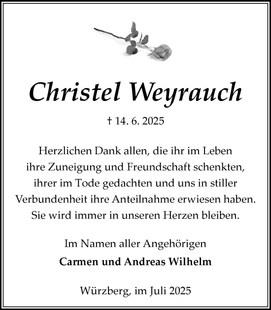 Traueranzeige von Christel Weyrauch von Odenwälder Echo