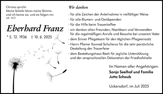 Traueranzeige von Eberhard Franz von Dill Block