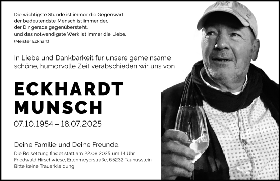 Traueranzeige von Eckhardt Munsch von Wiesbadener Kurier