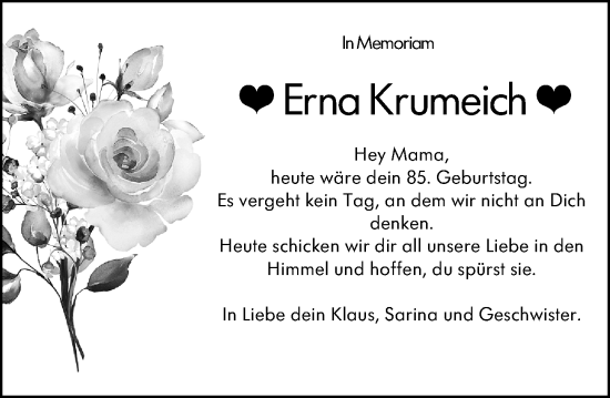Traueranzeige von Erna Krumeich von Wiesbadener Kurier