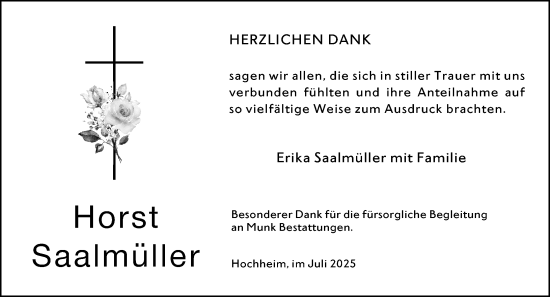 Traueranzeige von Horst Saalmüller von Hochheimer Zeitung