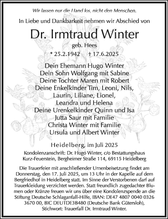 Traueranzeige von Irmtraud Winter von Starkenburger Echo