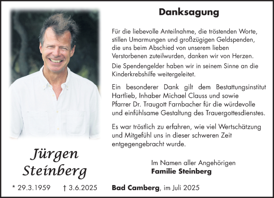 Traueranzeige von Jürgen Steinberg von Camberger Anzeiger
