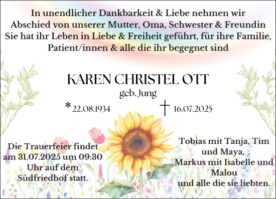 Traueranzeige von Karen Christel Ott von Wiesbadener Kurier