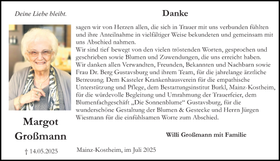 Traueranzeige von Margot Großmann von Allgemeine Zeitung Mainz
