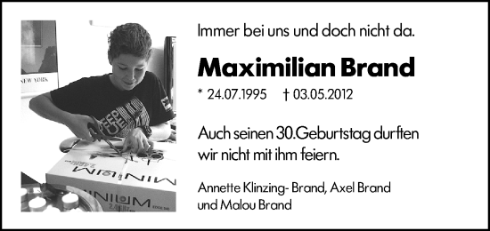 Traueranzeige von Maximilian Brand von Wiesbadener Kurier