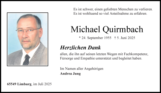 Traueranzeige von Michael Quirmbach von Nassauische Neue Presse