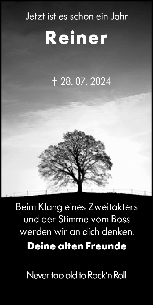 Traueranzeige von Reiner Damm von Hinterländer Anzeiger