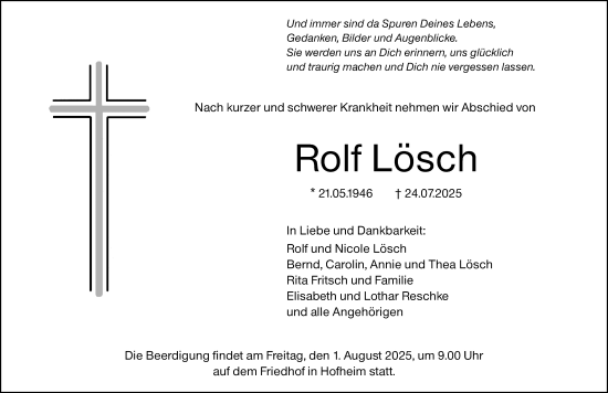 Traueranzeige von Rolf Lösch von Starkenburger Echo