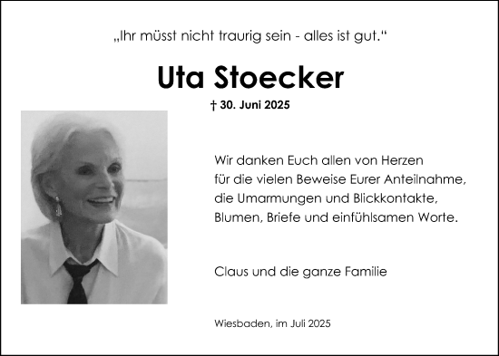 Traueranzeige von Uta Stoecker von Wiesbadener Kurier
