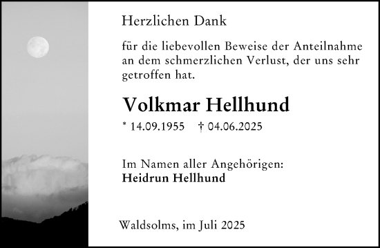 Traueranzeige von Volkmar Hellhund von Wetzlarer Neue Zeitung
