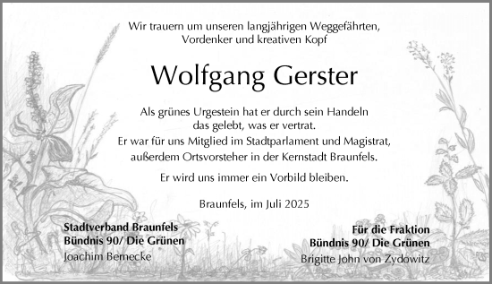 Traueranzeige von Wolfgang Gerster von Wetzlarer Neue Zeitung