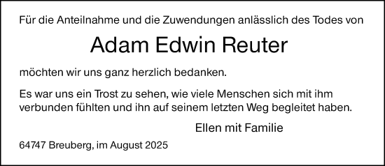 Traueranzeige von Adam Edwin Reuter von Odenwälder Echo