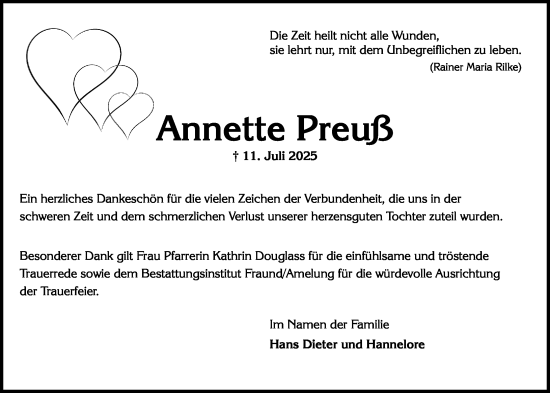 Traueranzeige von Annette Preuß von Wiesbadener Kurier