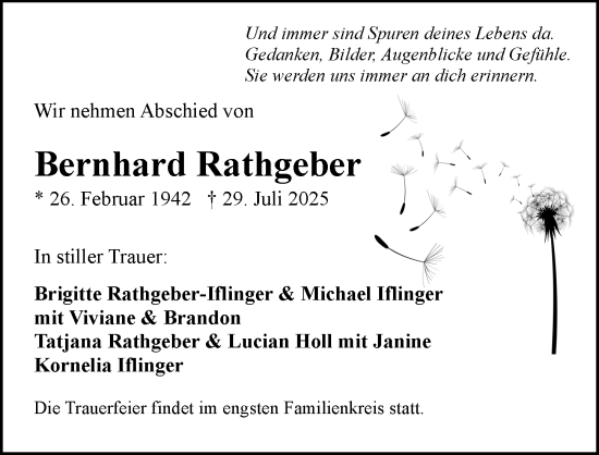 Traueranzeige von Bernhard Rathgeber von Wiesbadener Kurier