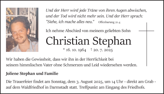 Traueranzeige von Christian Stephan von Odenwälder Echo