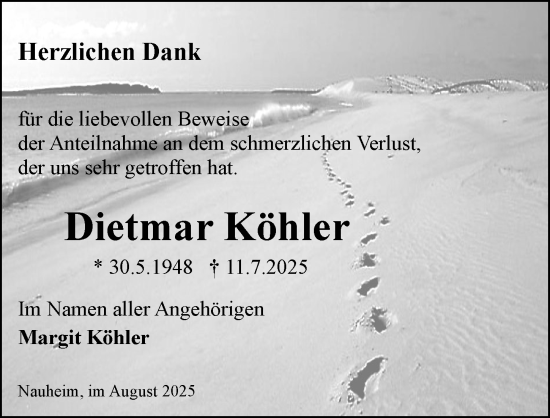 Traueranzeige von Dietmar Köhler von Rüsselsheimer Echo