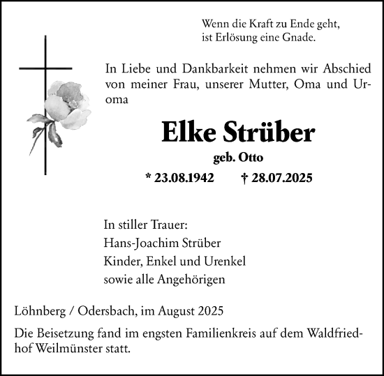 Traueranzeige von Elke Strüber von Weilburger Tageblatt