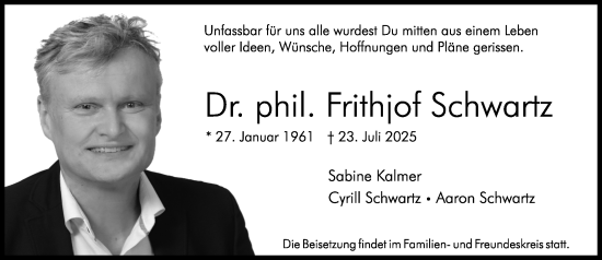 Traueranzeige von Frithjof Schwartz von Allgemeine Zeitung Mainz