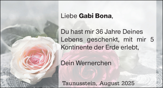 Traueranzeige von Gabriele Bona von Wiesbadener Kurier