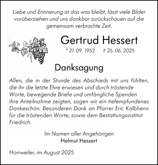Traueranzeige von Gertrud Hessert von Allgemeine Zeitung Rheinhessen-Nahe