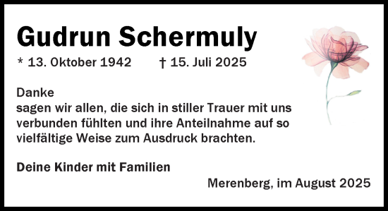 Traueranzeige von Gudrun Schermuly von Weilburger Tageblatt