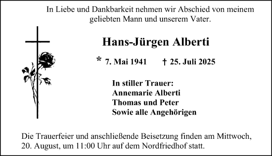Traueranzeige von Hans-Jürgen Alberti von Wiesbadener Kurier