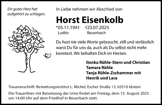 Traueranzeige von Horst Eisenkolb von Camberger Anzeiger