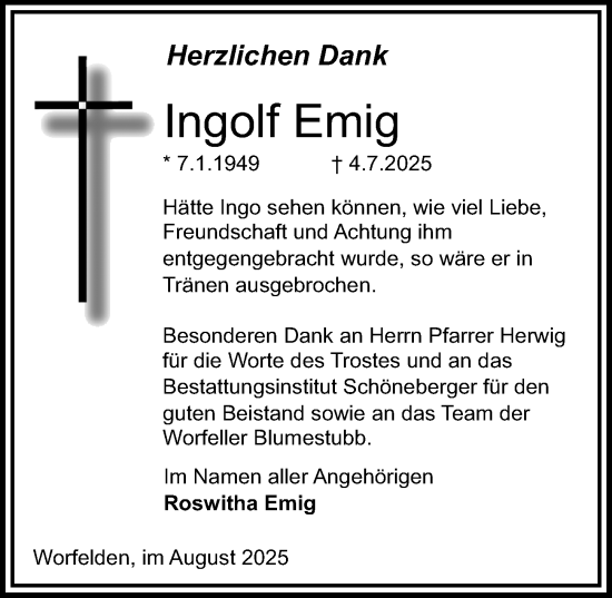 Traueranzeige von Ingolf Emig von Groß-Gerauer Echo