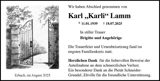 Traueranzeige von Karl Lamm von Rheingau Kurier