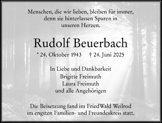 Traueranzeige von Rudolf Beuerbach von Camberger Anzeiger