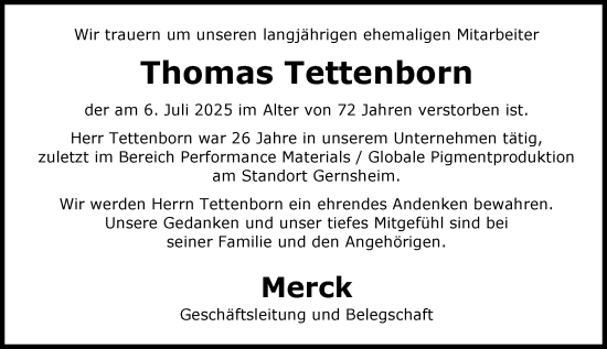 Traueranzeige von Thomas Tettenborn von Groß-Gerauer Echo