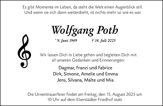 Traueranzeige von Wolfgang Poth von Darmstädter Echo