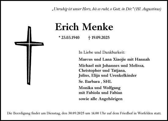Traueranzeige von Erich Menke 