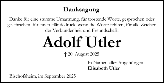 Traueranzeige von Adolf Utler von Rüsselsheimer Echo Traueranzeige von Adolf Utler von Rüsselsheimer Echo