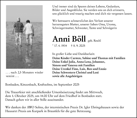 Traueranzeige von Anni Böll von Wetzlarer Neue Zeitung